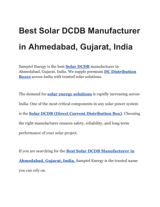 Best Solar DCDB Manufacturer in Ahmedabad, Gujarat, India