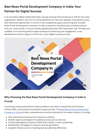 Best News Portal Development Company in India: Your Partner for Digital Success