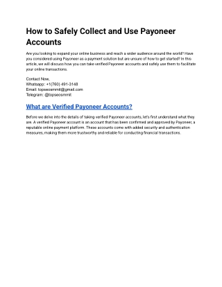 How to Safely Collect and Use Payoneer Accounts