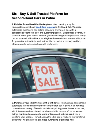 Six - Buy & Sell Trusted Platform for Second-Hand Cars in Patna