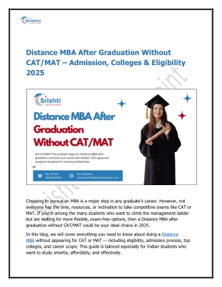Distance MBA After Graduation Without CAT