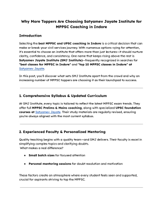 Know Why More Toppers Are Choosing Satyamev Jayate Institute for MPPSC Coaching in Indore