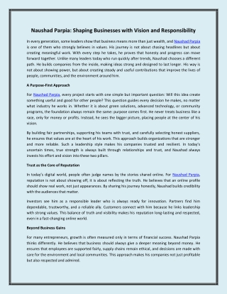 Naushad Parpia Shaping Businesses with Vision and Responsibility