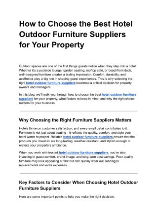 How to Choose the Best Hotel Outdoor Furniture Suppliers for Your Property