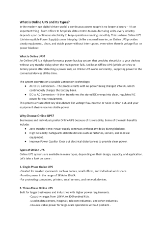 What is Online UPS and Its Types
