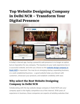 Top Website Designing Company in Delhi NCR – Transform Your Digital Presence