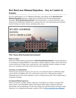 Best Hotel near Bhinmal Rajasthan – Luxury & Comfort Stay | Hotel Kaushal Intern