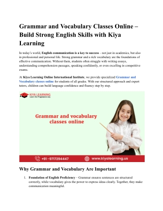 Grammar and Vocabulary Classes Online – Build Strong English Skills with Kiya Learning