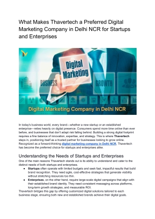 What Makes Thavertech a Preferred Digital Marketing Company in Delhi NCR for Startups and Enterprises