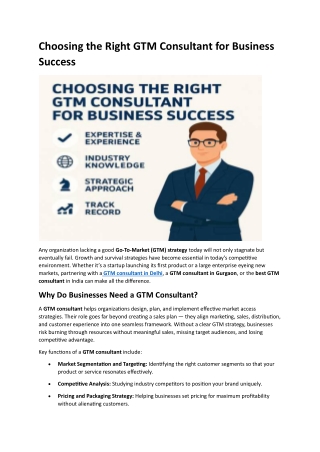 Choosing the Right GTM Consultant for Business Success