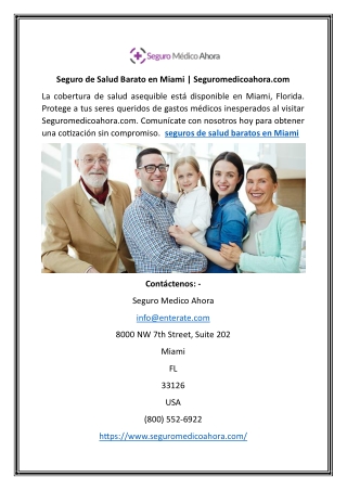 Seguro de Salud Barato en Miami | Seguromedicoahora.com
