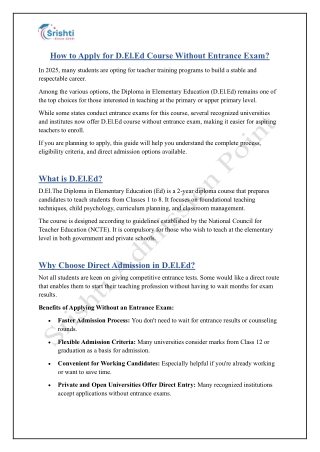 How to Apply for D.El.Ed Course Without Entrance Exam