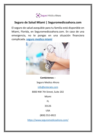 Seguro de Salud Miami | Seguromedicoahora.com