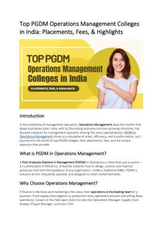 Top PGDM Operations Management Colleges in India