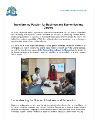 Transforming Passion for Business and Economics Into Careers