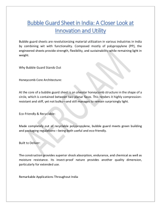 Bubble Guard Sheet in India A Closer Look at Innovation and Utility