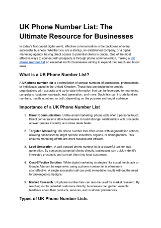 UK Phone Number List: The Ultimate Resource for Businesses