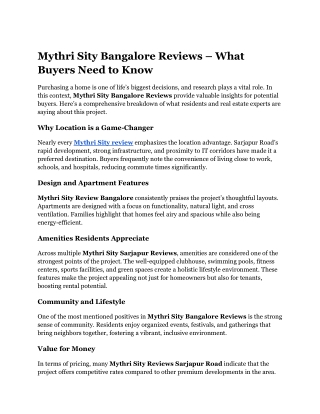 Mythri Sity Bangalore Reviews – What Buyers Need to Know