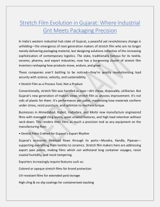 Stretch Film Evolution in Gujarat Where Industrial Grit Meets Packaging Precision