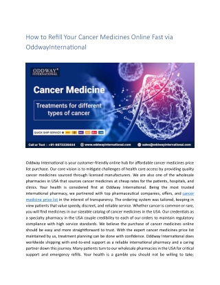How to Refill Your Cancer Medicines Online Fast via OddwayInternational