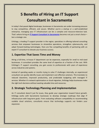 5 Benefits of Hiring an IT Support Consultant in Sacramento