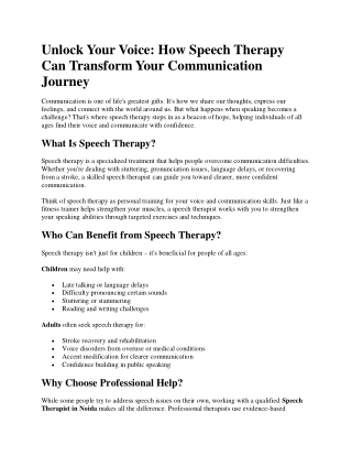 Unlock Your Voice: How Speech Therapy Can Transform Your Communication Journey