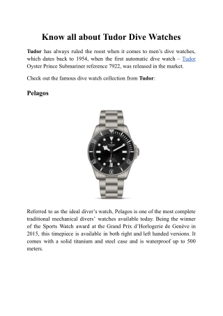 Know all about Tudor Dive Watches