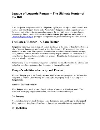 League of Legends Rengar – The Ultimate Hunter of the Rift