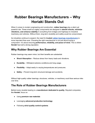 Rubber Bearings Manufacturers – Why Horiaki Stands Out