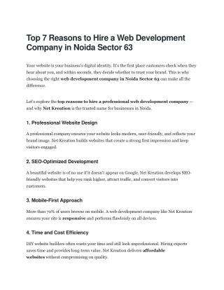 Top 7 Reasons to Hire a Web Development Company in Noida Sector 63