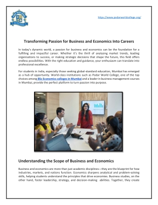 Transforming Passion for Business and Economics Into Careers a