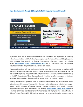 How Enzalutamide Tablets 160 mg Help Fight Prostate Cancer Naturally
