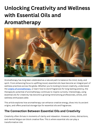 Unlocking Creativity and Wellness with Essential Oils and Aromatherapy