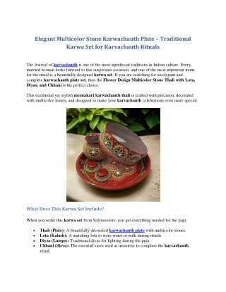 Elegant Multicolor Stone Karwachauth Plate  Traditional Karwa Set for Karvachauth Rituals