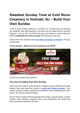 Discover the Sweetest Sunday Treat in Holmdel, NJ – Build Your Own Sundae at Cold Stone Creamery