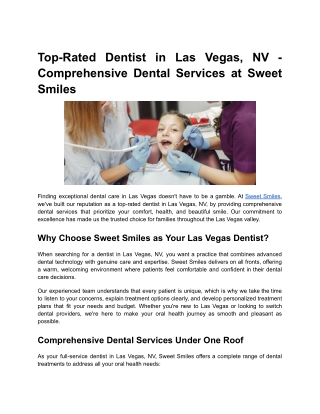 Top-Rated Dentist in Las Vegas, NV - Comprehensive Dental Services at Sweet Smiles