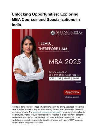 Unlocking Opportunities Exploring MBA Courses and Specializations in India