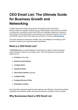 CEO Email List: The Ultimate Guide for Business Growth and Networking