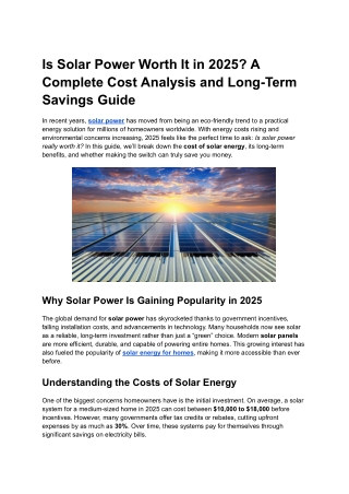 Is Solar Power Worth It in 2025? A Complete Cost Analysis and Long-Term Savings