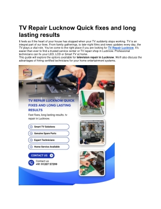 TV Repair Lucknow Quick fixes and long lasting results