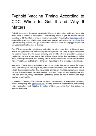 Typhoid Vaccine Timing According to CDC When to Get It and Why It Matters