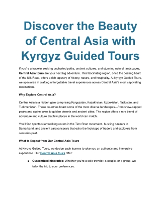 Discover the Beauty of Central Asia with Kyrgyz Guided Tours