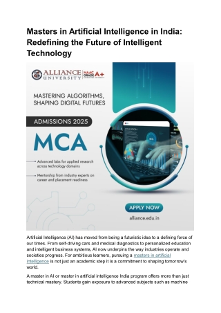 Masters in Artificial Intelligence in India Redefining the Future of Intelligent Technology