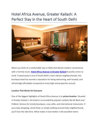 Hotel Africa Avenue Greater Kailash- A Perfect Stay in the Heart of South Delhi