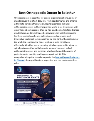 Best Orthopaedic Doctor in kolathur