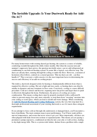 The Invisible Upgrade Is Your Ductwork Ready for Add-On AC