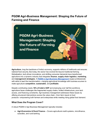 PGDM Agri-Business Management: Shaping the Future of Farming and Finance
