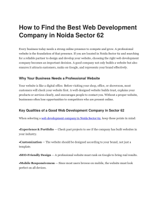 How to Find the Best Web Development Company in Noida Sector 62