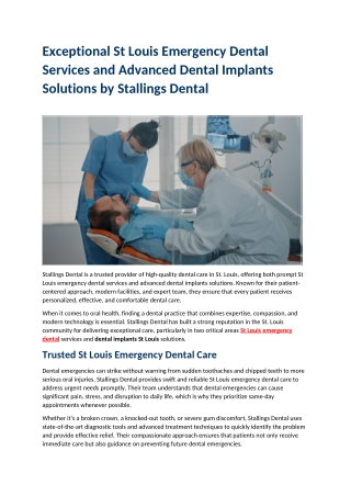 Exceptional St Louis Emergency Dental Services and Advanced Dental Implants Solutions by Stallings Dental