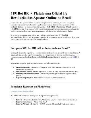 3191Bet BR Plataforma Oficial 8.6K Buscas 3191bet.com
